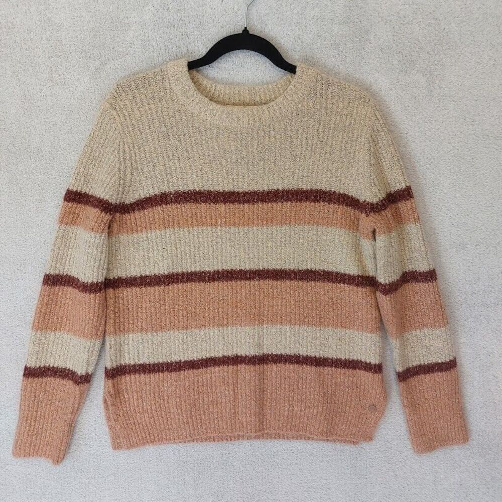 Roxy Oversized Sweater Super Soft Ivory Pink Striped Crewneck Size XS - NWT